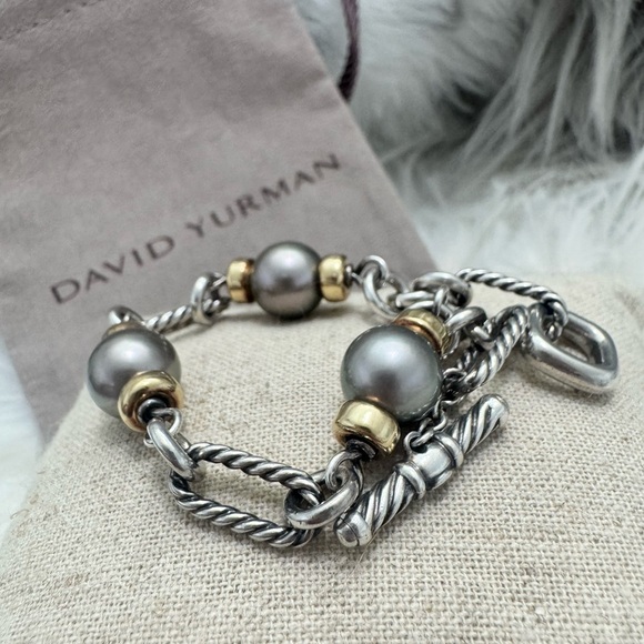 David Yurman .925 18K Gold Tahitian Pearl Figaro Chain Bracelet - Picture 9 of 12